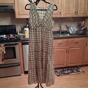 Max Studio Olive Checkered Maxi Dress